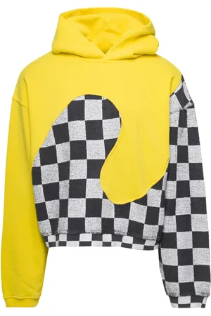 ERL Sweathshirts & Hoodies, Herre, Gul, M, Bomuld, Gul Checker Swirl Hættetrøje Strik