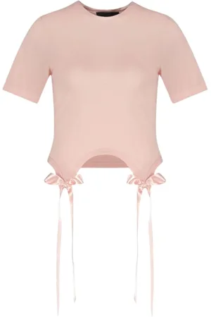 Simone Rocha Top, Dame, Lyserød, XS, Bomuld, Blegrosa Bow Tails Bomulds T-Shirt