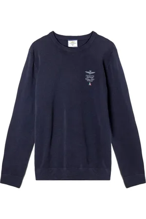 Aeronautica Militare Strik, Herre, Blå, M, Bomuld, Marineblå Bomuld Rund Hals Sweater