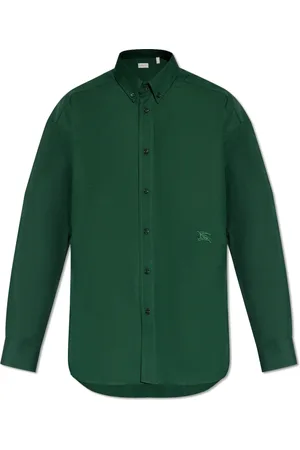 Burberry Skjorte, Herre, Grøn, XL, Bomuld, Broderet skjorte