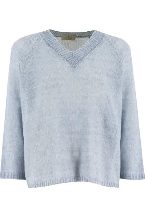PANICALE Strik, Dame, Blå, XS, Bomuld, V-neck Knitwear