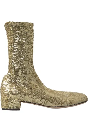 Dolce & Gabbana Sko, Dame, Gul, 37 1/2 EU, Uld, Guld Paillet Mid-Calf Støvler