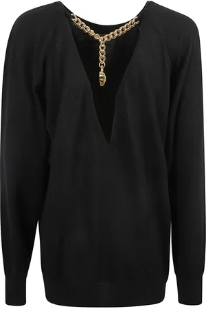 Moschino Strik, Dame, Sort, 2XS, Sorte Sweaters med Kæder & Hjerter