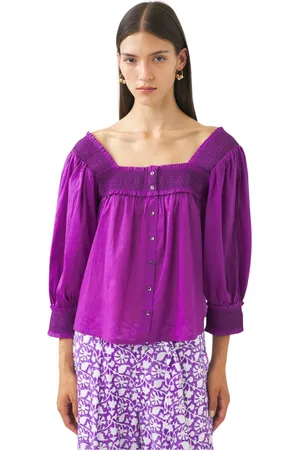 Antik Batik Bluser & Skjorter, Dame, Lilla, XS, Bomuld, Perrine flowy bluse