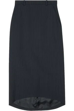 Balenciaga Nederdel, Dame, Sort, S, Uld, Timeglas Pinstripe Uld Nederdel