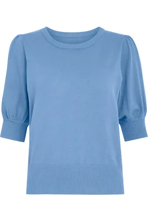 Minus Strik, Dame, Blå, 2XL, Uld, - Liva Knit Tee, Mi3939 - Bonnet