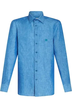Etro Skjorte, Herre, Blå, XL, Linned, Blå linnedskjorte med Pegaso-motiv