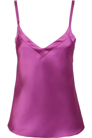 BLANCA Top, Dame, Lilla, 2XS, Satin, Lilla Satin V-Hals Top Ss23