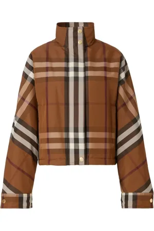 Burberry Jakke, Dame, Brun, L, Uld, Ayton Check Zip-Up Jakke