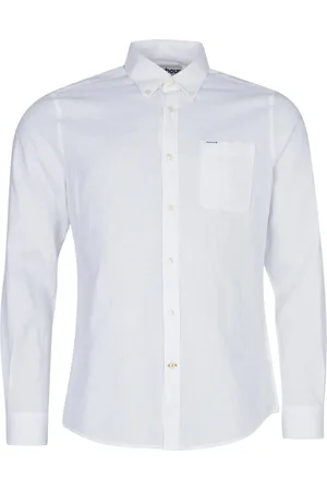 Barbour Skjorte, Herre, Hvid, 2XL, Bomuld, Casual Bluser