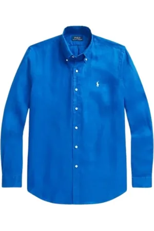 Ralph Lauren Skjorte, Herre, Blå, 2XL, Linned, Slim Linen Skjorte