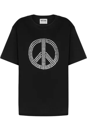 Moschino Top, Dame, Sort, S, Bomuld, Kortærmet Peace Symbol T-shirt
