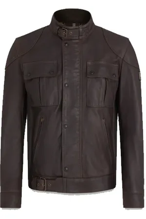 Belstaff Jakke, Herre, Brun, L, Læder, Vintage Brun Læder Biker Jakke