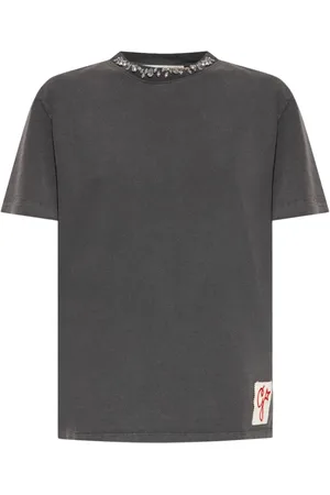 Golden Goose Top, Dame, Grå, M, Bomuld, T-shirt med cabochon-krystaller