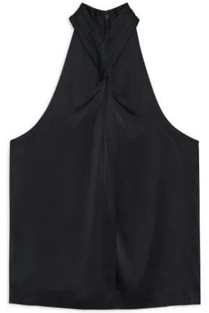 ANINE BING Top, Dame, Sort, L, Satin, Twist Sort Satin Top