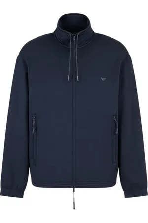Emporio Armani Jakke, Herre, Blå, L, Uld, Travel Essentials full-zip sweatshirt in double jersey Navy