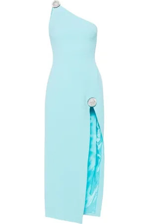 DAVID KOMA Kjole, Dame, Blå, S, Uld, Klar Blå Asymmetrisk One-Shoulder Kjole