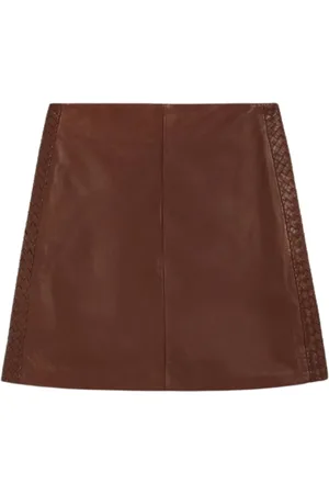 Max Mara Nederdel, Dame, Brun, 4XS, Læder, Læder Mini Nederdel Flared Silhuet