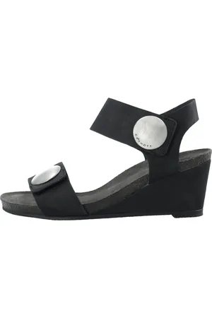 Cashott Sko, Dame, Sort, 40 EU, Læder, Klassisk Sort Velcro Button Sandal
