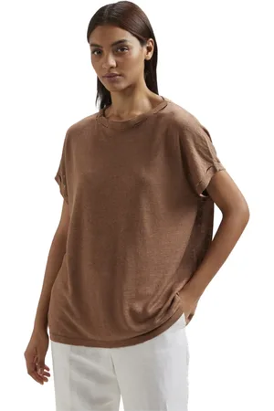 KANGRA CASHMERE Top, Dame, Brun, XL, Brun Sweater med Åben Strikdetalje