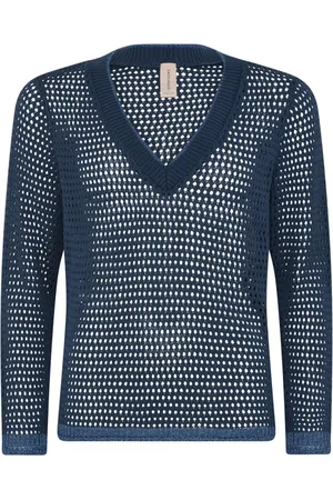 Skovhuus Strik, Dame, Blå, M, Uld, Openwork V-Neck Pullover Bluse Jeans Blå