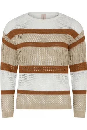 Skovhuus Strik, Dame, Flerfarvet, M, Bomuld, 3303 Structured Openwork Pullo Bluser 3303 Bark Beige