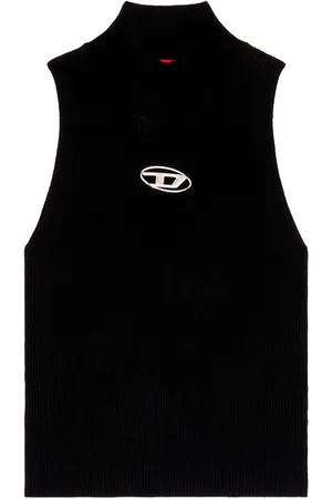 Diesel Top, Dame, Sort, XS, Uld, Ribstrikket turtleneck top