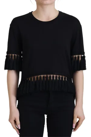 Dolce & Gabbana Top, Dame, Sort, S, Bomuld, Sort Bomuld Tassel Bluse Top