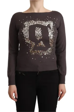 John Galliano Strik, Dame, Brun, 2XS, Uld, Brun Uld Paillet Langærmet Sweater