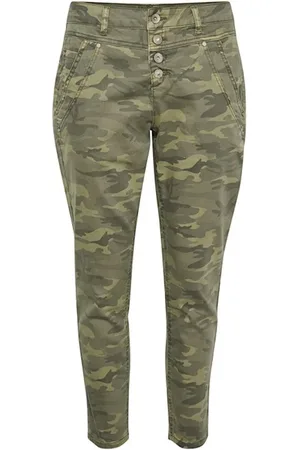 Cream Bukser, Dame, Flerfarvet, W30, Bomuld, Crpenora Twill 7/8 Pant Bukser 10609470 Sea Green Printed Camouflage