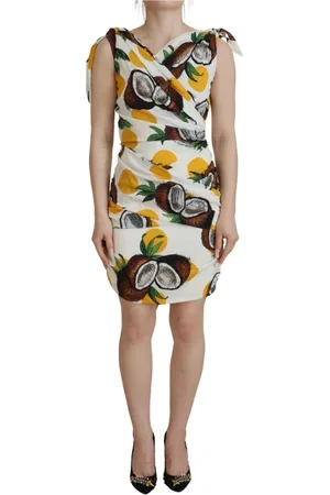 Dolce & Gabbana Kjole, Dame, Flerfarvet, S, Hvid Kokosnødetryk Sheath Mini Silkekjole