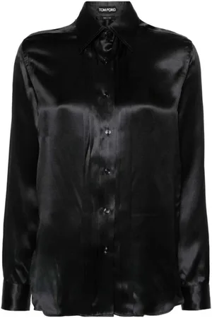 Tom Ford Bluser & Skjorter, Dame, Sort, M, Satin, Luksuriøs Sort Silke Satin Skjorte