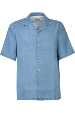 OFFICINE GENERALE Skjorte, Herre, Blå, L, Uld, Short Sleeve Bluser