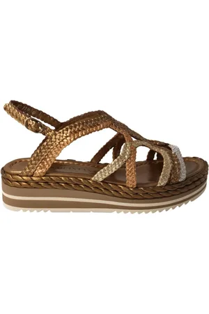 Pon´s quintana Sko, Dame, Brun, 36 EU, Uld, Håndvævet Metallisk Kobber Sandal