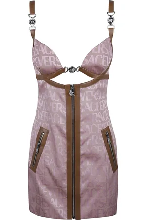 VERSACE Kjole, Dame, Lyserød, S, Bomuld, Logo Jacquard Cut-Out Minikjole