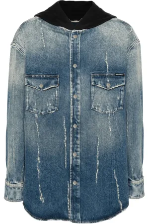 Dolce & Gabbana Jakke, Herre, Blå, XL, Denim, Slidt Denim HætteDenim Jakke