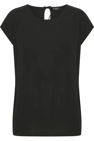 Soaked in Luxury Bluser & Skjorter, Dame, Sort, L, Uld, Sort løstsiddende top med bindehals