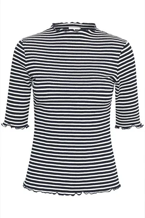 Karen by Simonsen Top, Dame, Flerfarvet, M, Stribet T-shirt med Rynkekanter