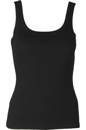 Gestuz Top, Dame, Sort, S, Bomuld, Sort Ribbet U-Hals Top