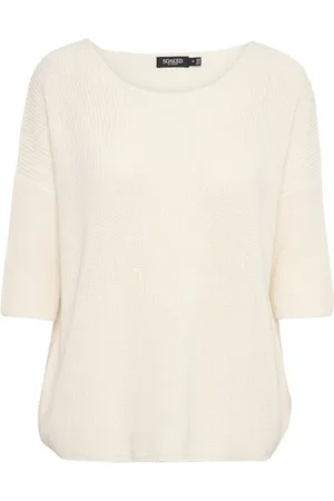 Soaked in Luxury Strik, Dame, , S, Bomuld, Hvid Bomuld Jumper med ¾ Ærmer