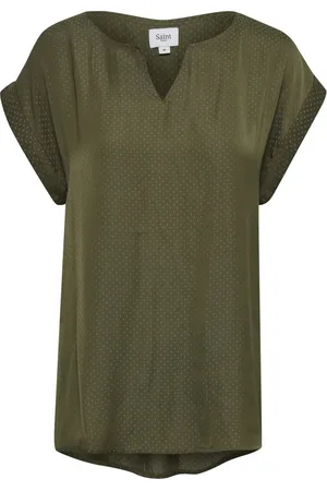 Saint Tropez Top, Dame, Grøn, XL, Polyester, Army Polkaprikket Bluse