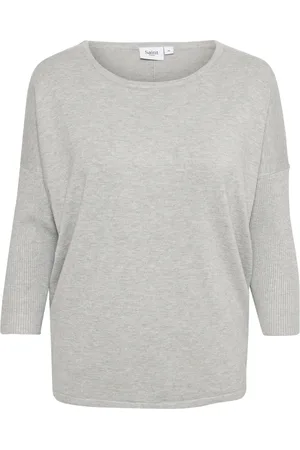 Saint Tropez Strik, Dame, Grå, XL, Perlegrå Mel R-Neck Pullover Strik