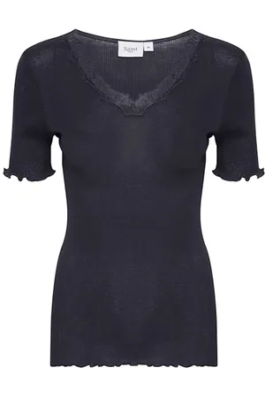 Saint Tropez Bluser & Skjorter, Dame, Sort, L, Feminin Blondekant T-Shirt