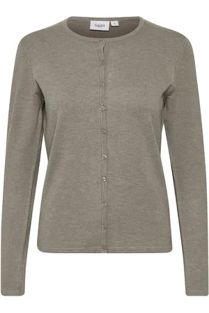 Saint Tropez Strik, Dame, Grå, XL, Uld, Enkel Cardigan med Knaplukning