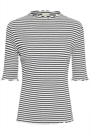 Karen by Simonsen Top, Dame, Flerfarvet, 2XL, Stribet T-shirt med Rynkedetaljer