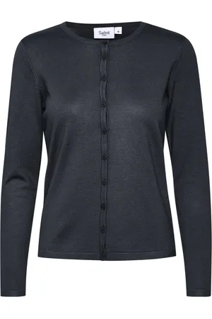Saint Tropez Strik, Dame, Sort, M, Natblå Cardigan, A8661, Milasz R-Neck