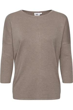 Saint Tropez Strik, Dame, Brun, 2XL, Afslappet Melange Striktrøje
