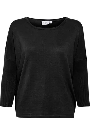 Saint Tropez Strik, Dame, Sort, XL, Sort Rundhalset Pullover Strik med ¾ Ærmer