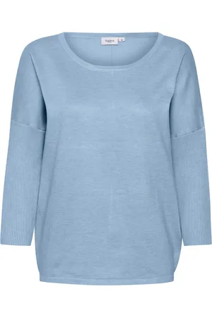Saint Tropez Strik, Dame, Blå, XS, Heather Melange Strik med ¾ Ærmer