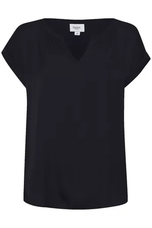 Saint Tropez Top, Dame, Sort, XS, Polyester, Blå dyb prikket bluse